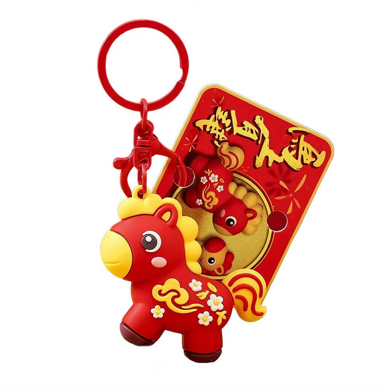 Cartoon Horse Keychains for Chinese New Year - Horse Year Keychain for Women Men, Cute Charm for Purse, Backpack or Car (Red) - Image 1
